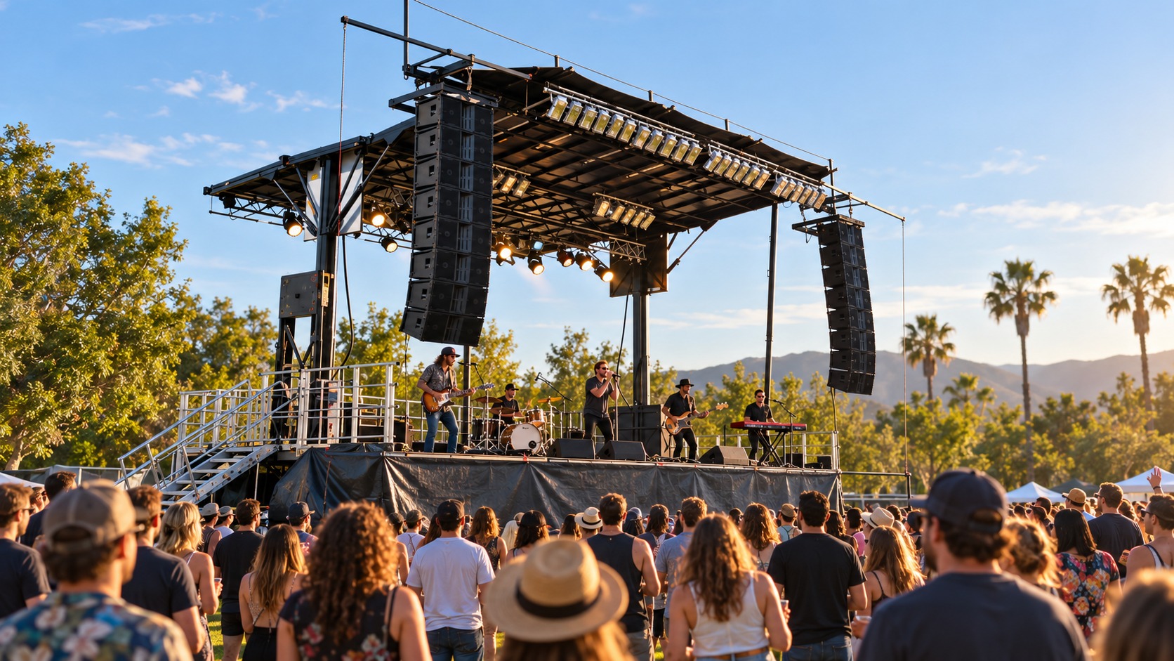 SL260 stage in an illustrated outdoor concert scene with musicians and an audience
